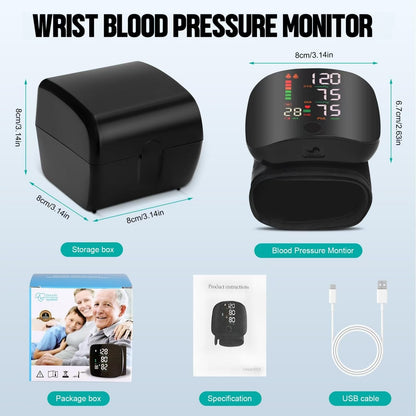 Tamos Wrist Blood Pressure Monitor – Rechargeable, Voice Broadcast, Large LED Display, Dual User Memory