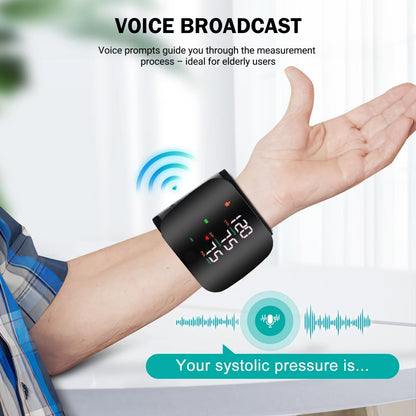 Tamos Wrist Blood Pressure Monitor – Rechargeable, Voice Broadcast, Large LED Display, Dual User Memory